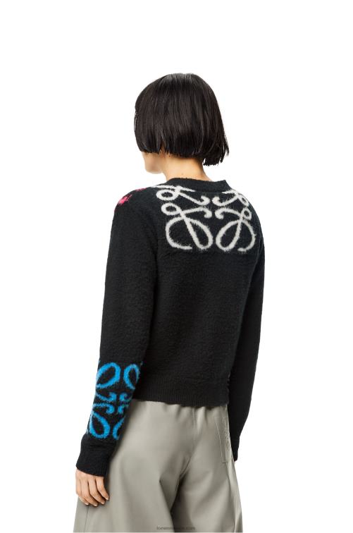 negro/multicolor Cárdigan de lana con anagrama en intarsia Loewe R8J8Z1004 mujer