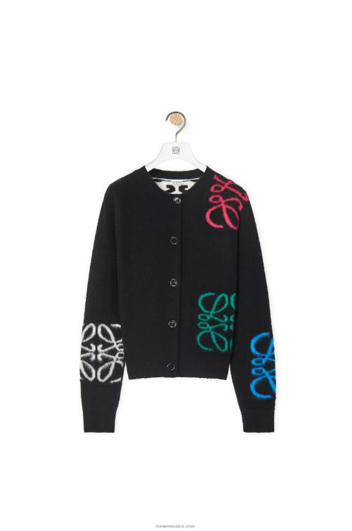 negro/multicolor Cárdigan de lana con anagrama en intarsia Loewe R8J8Z1004 mujer