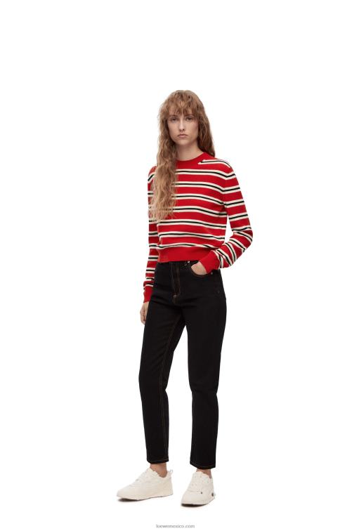 rojo/blanco/negro jersey de lana a rayas Loewe R8J8Z987 mujer
