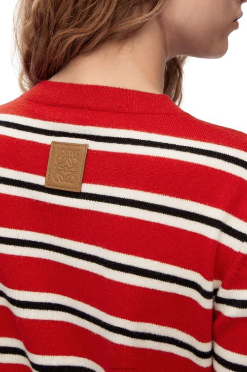 rojo/blanco/negro jersey de lana a rayas Loewe R8J8Z987 mujer