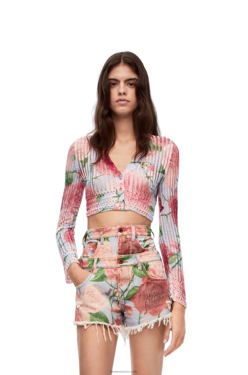 rosa multitono Cárdigan corto de viscosa con rosas Loewe R8J8Z954 mujer