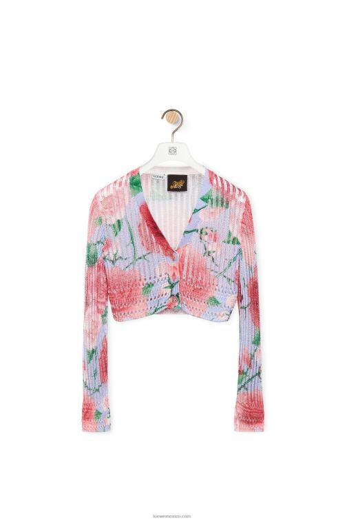 rosa multitono Cárdigan corto de viscosa con rosas Loewe R8J8Z954 mujer