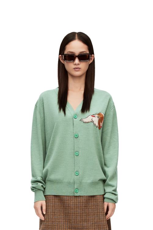 verde anís cárdigan heen de lana Loewe R8J8Z1027 mujer