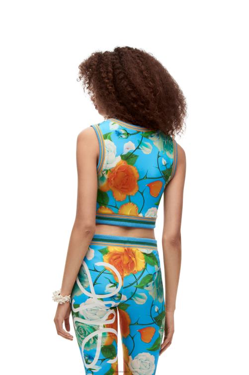 azul/multicolor top de ciclismo de rosas en jersey técnico Loewe R8J8Z870 mujer