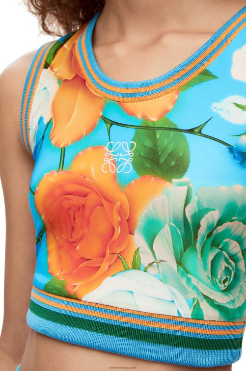 azul/multicolor top de ciclismo de rosas en jersey técnico Loewe R8J8Z870 mujer