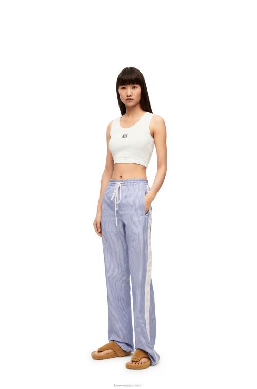 blanco/azul marino camiseta corta sin mangas de algodón con anagrama Loewe R8J8Z905 mujer