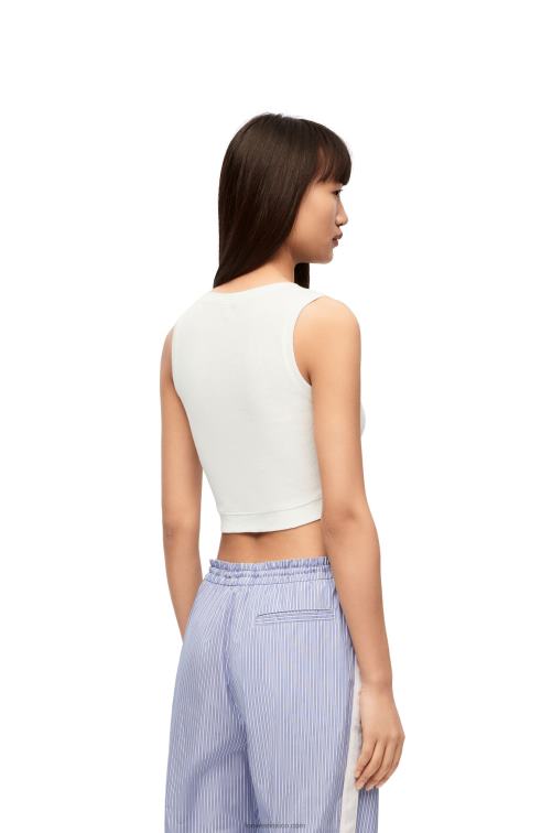 blanco/azul marino camiseta corta sin mangas de algodón con anagrama Loewe R8J8Z905 mujer