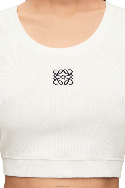blanco/azul marino camiseta corta sin mangas de algodón con anagrama Loewe R8J8Z905 mujer
