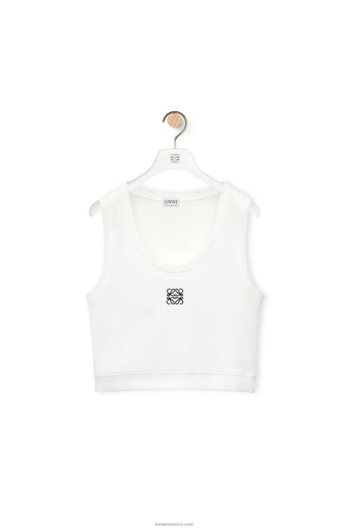 blanco/azul marino camiseta corta sin mangas de algodón con anagrama Loewe R8J8Z905 mujer