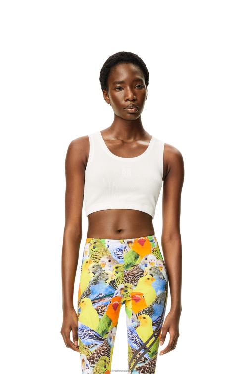 blanco camiseta corta sin mangas de algodón con anagrama Loewe R8J8Z951 mujer