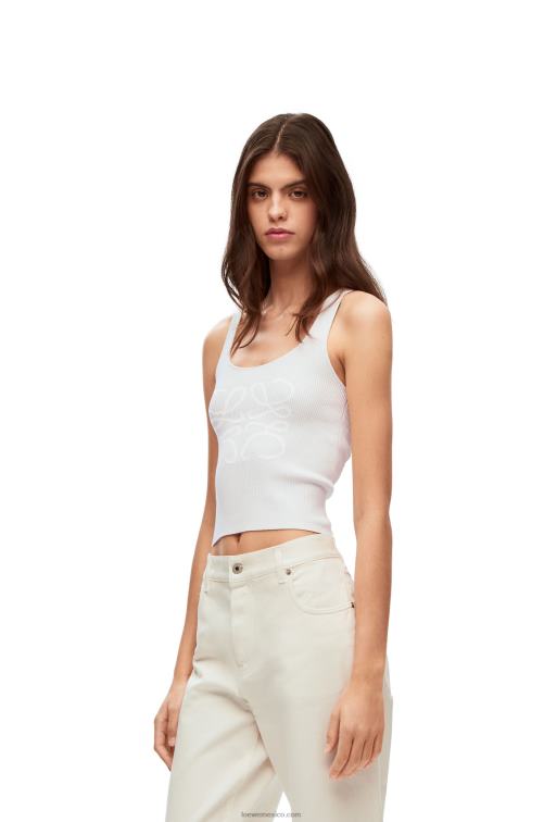blanco camiseta sin mangas con anagrama de algodón y viscosa Loewe R8J8Z787 mujer