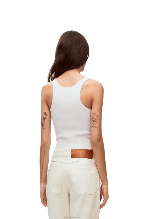 blanco camiseta sin mangas con anagrama de algodón y viscosa Loewe R8J8Z787 mujer