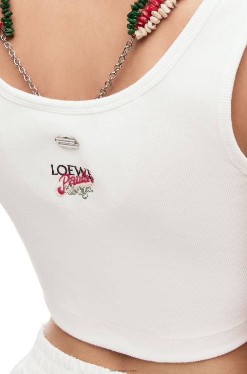 blanco camiseta sin mangas de algodón con adornos Loewe R8J8Z785 mujer