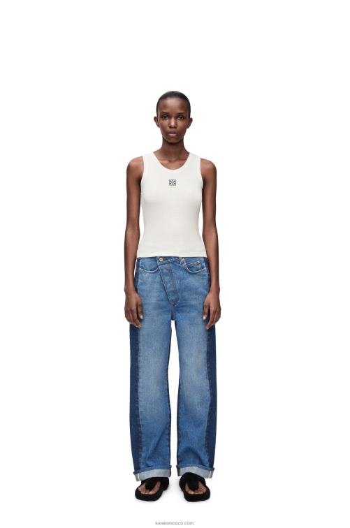 blanco camiseta sin mangas de algodón con anagrama Loewe R8J8Z903 mujer