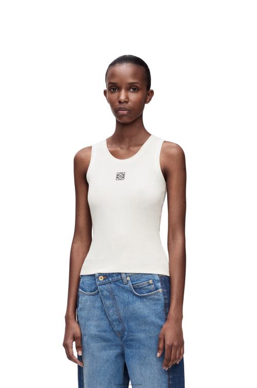 blanco camiseta sin mangas de algodón con anagrama Loewe R8J8Z903 mujer