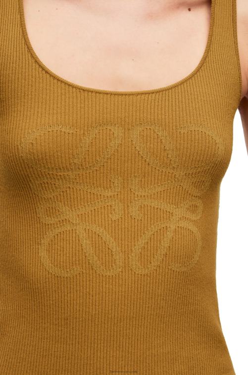 camello camiseta sin mangas con anagrama de algodón y viscosa Loewe R8J8Z786 mujer