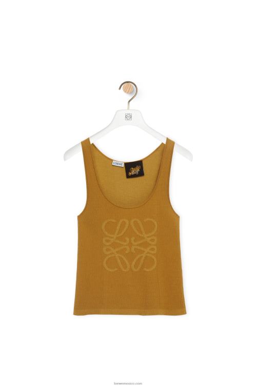 camello camiseta sin mangas con anagrama de algodón y viscosa Loewe R8J8Z786 mujer