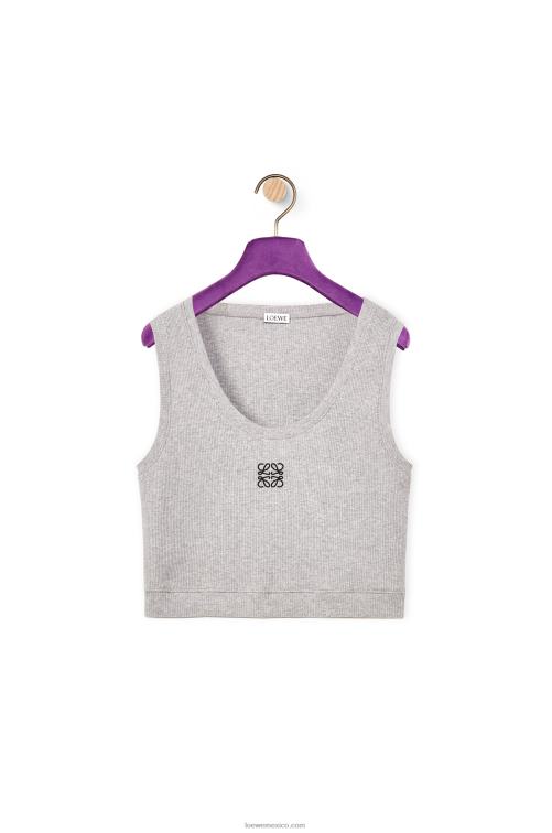 gris negro camiseta corta sin mangas de algodón con anagrama Loewe R8J8Z950 mujer