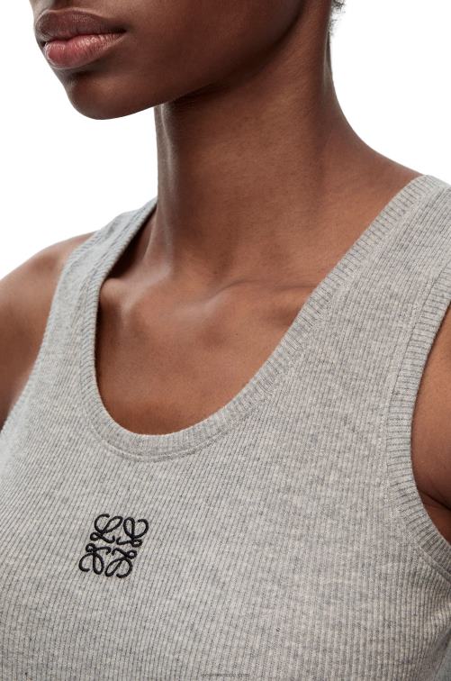 mezcla de grises camiseta sin mangas de algodón con anagrama Loewe R8J8Z904 mujer
