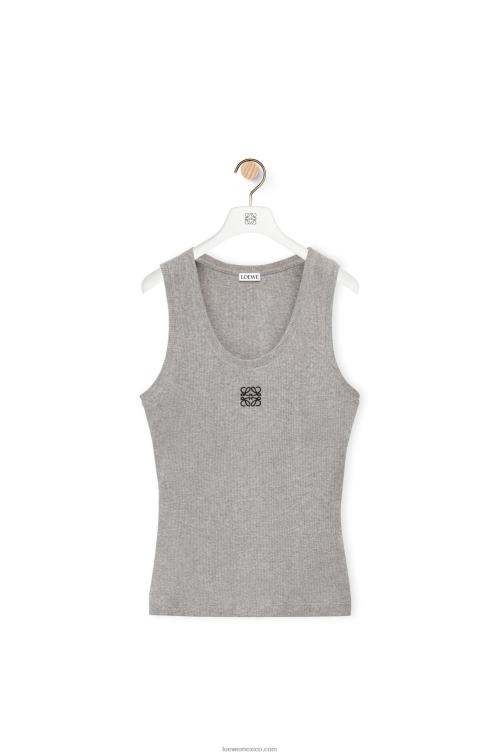 mezcla de grises camiseta sin mangas de algodón con anagrama Loewe R8J8Z904 mujer