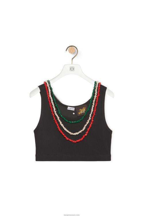 negro camiseta sin mangas de algodón con adornos Loewe R8J8Z784 mujer