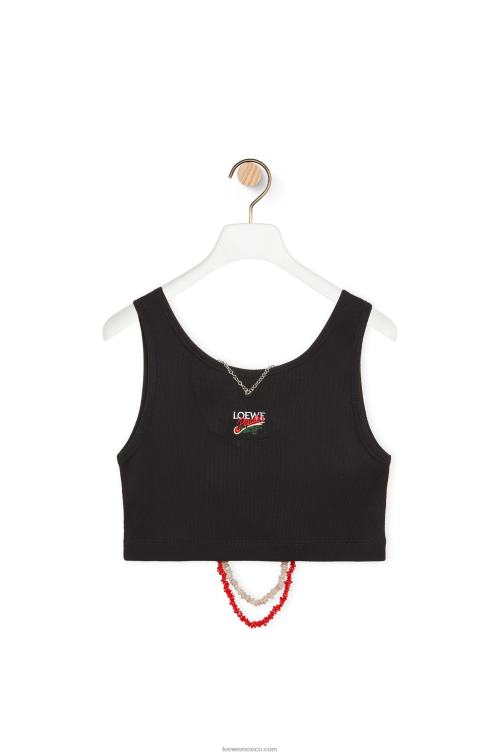 negro camiseta sin mangas de algodón con adornos Loewe R8J8Z784 mujer