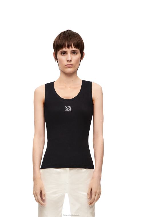 negro camiseta sin mangas de algodón con anagrama Loewe R8J8Z902 mujer