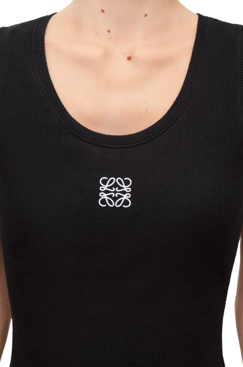 negro camiseta sin mangas de algodón con anagrama Loewe R8J8Z902 mujer