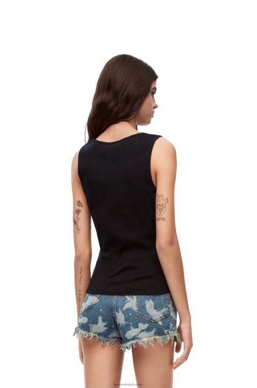 negro/multicolor camiseta sin mangas de algodón con anagrama Loewe R8J8Z789 mujer