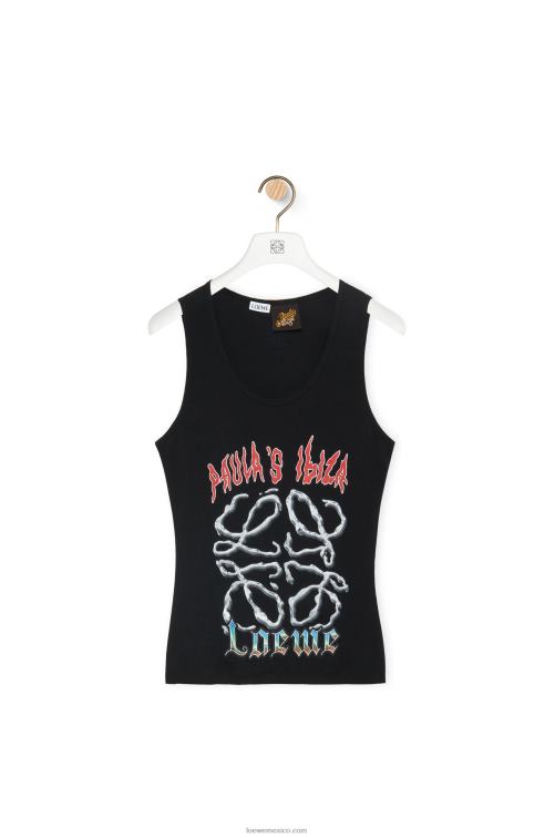 negro/multicolor camiseta sin mangas de algodón con anagrama Loewe R8J8Z789 mujer