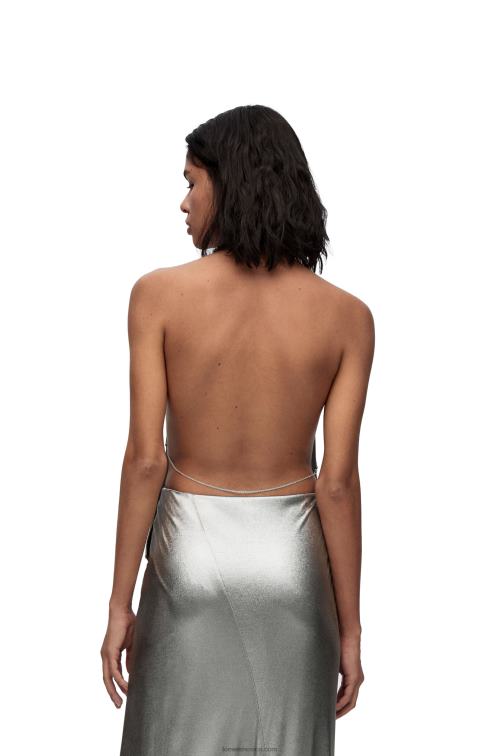 negro/plata top drapeado de jersey laminado Loewe R8J8Z913 mujer