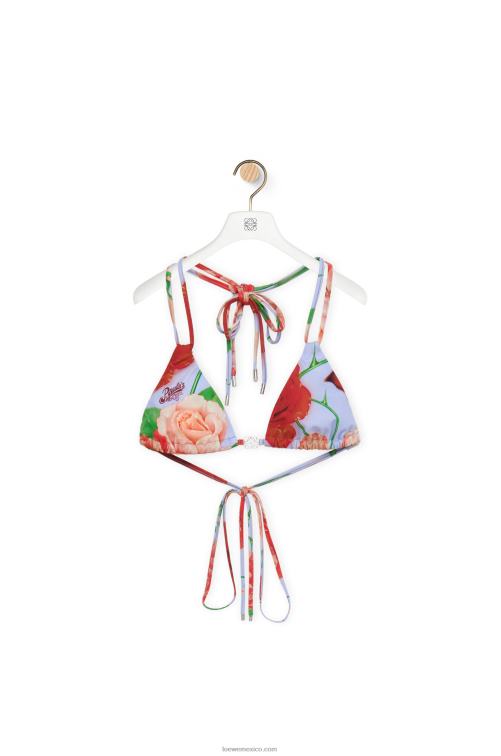 rosado rojo top de bikini con rosas de punto técnico Loewe R8J8Z947 mujer