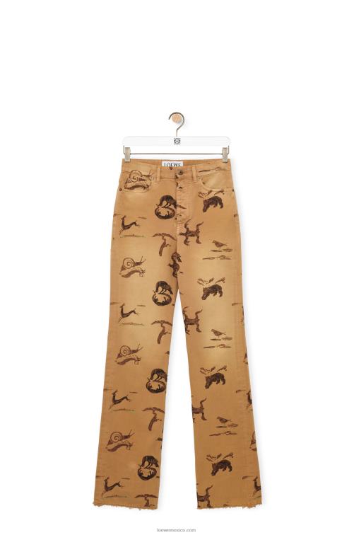 beige claro/marrón jeans con estampado animal en denim Loewe R8J8Z1192 mujer
