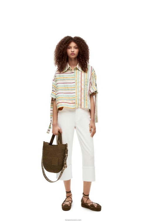 blanco jeans subidos de pescador en denim Loewe R8J8Z1173 mujer