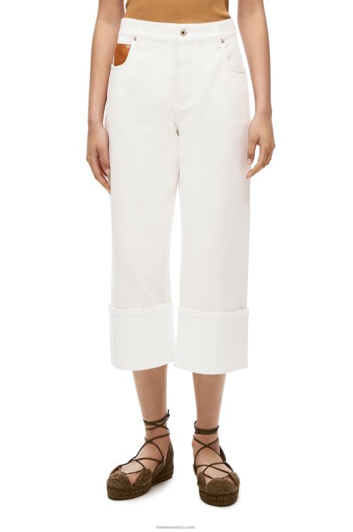 blanco jeans subidos de pescador en denim Loewe R8J8Z1173 mujer