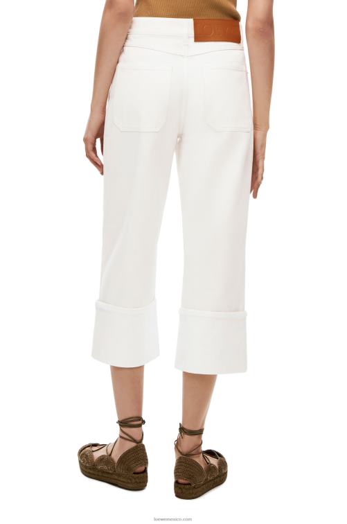 blanco jeans subidos de pescador en denim Loewe R8J8Z1173 mujer