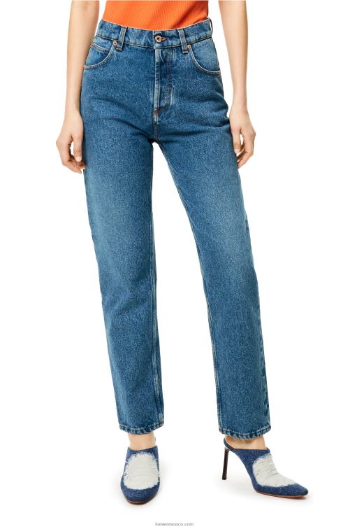 mezclilla azul Vaqueros tapered con bolsillo con anagrama en denim lavado a la piedra Loewe R8J8Z1200 mujer