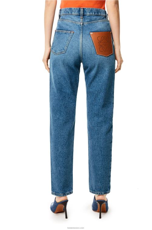 mezclilla azul Vaqueros tapered con bolsillo con anagrama en denim lavado a la piedra Loewe R8J8Z1200 mujer