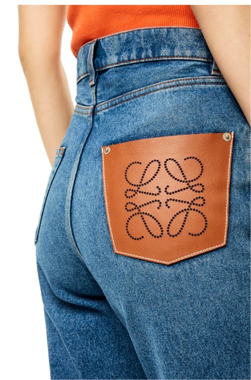 mezclilla azul Vaqueros tapered con bolsillo con anagrama en denim lavado a la piedra Loewe R8J8Z1200 mujer