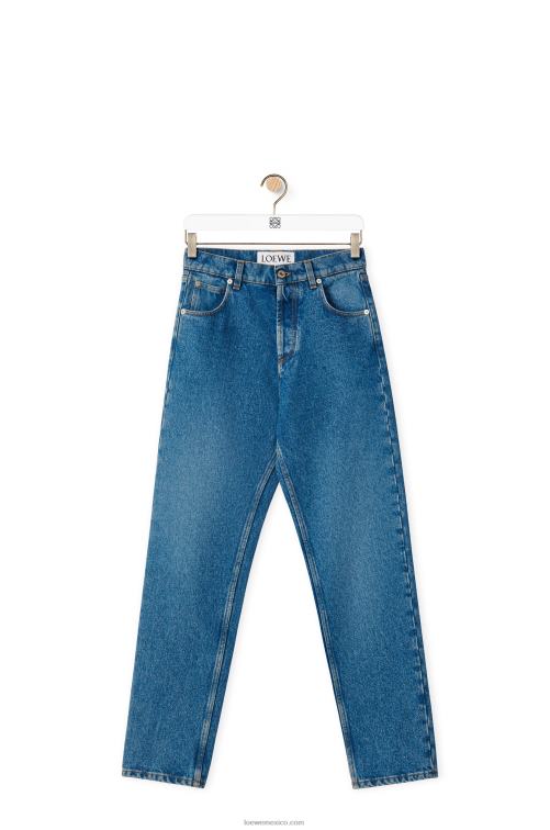 mezclilla azul Vaqueros tapered con bolsillo con anagrama en denim lavado a la piedra Loewe R8J8Z1200 mujer