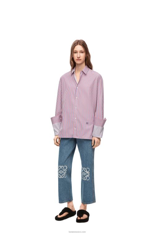 mezclilla azul medio vaqueros capri con anagrama en denim Loewe R8J8Z1203 mujer