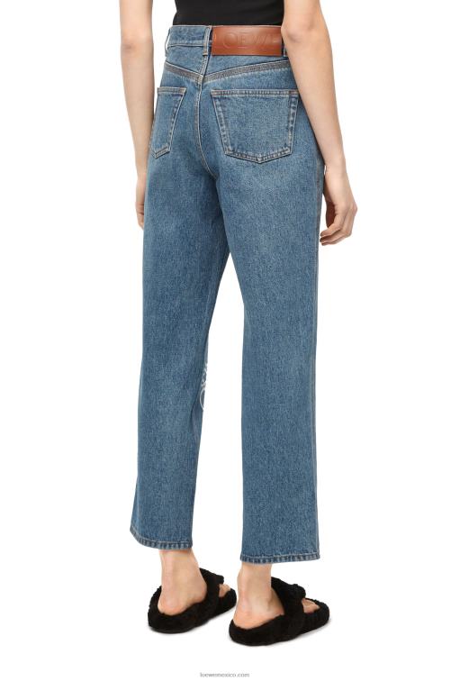mezclilla azul medio vaqueros capri con anagrama en denim Loewe R8J8Z1203 mujer