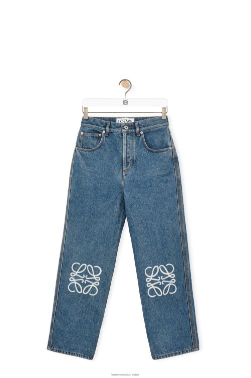 mezclilla azul medio vaqueros capri con anagrama en denim Loewe R8J8Z1203 mujer