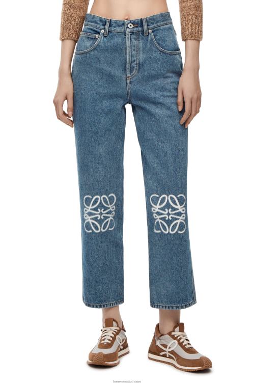 mezclilla azul medio vaqueros capri con anagrama en denim Loewe R8J8Z1203 mujer