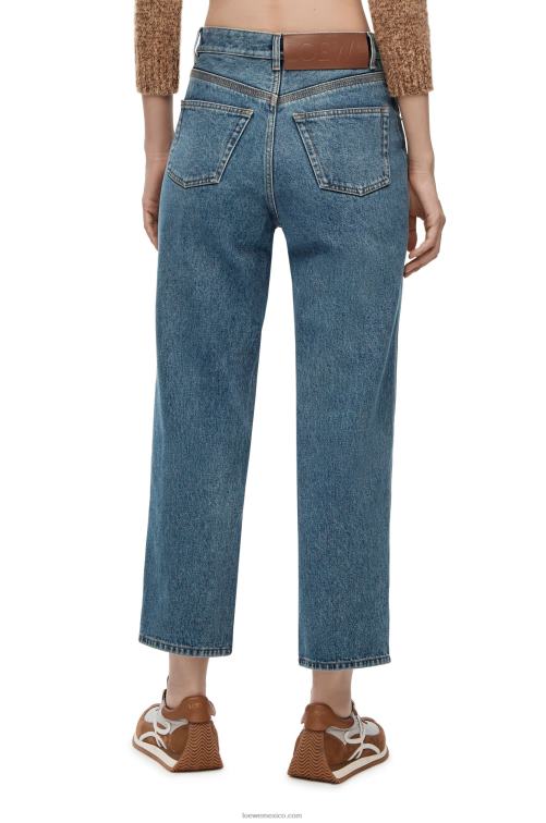 mezclilla azul medio vaqueros capri con anagrama en denim Loewe R8J8Z1203 mujer