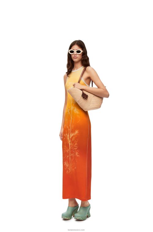 Amarillo naranja vestido sin mangas hinojo en algodón Loewe R8J8Z1041 mujer