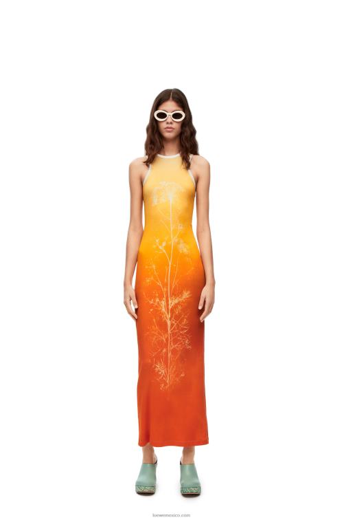 Amarillo naranja vestido sin mangas hinojo en algodón Loewe R8J8Z1041 mujer