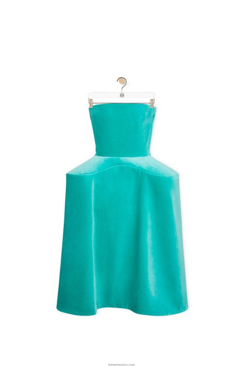 Azul caribeño vestido bustier peplum en terciopelo de algodón Loewe R8J8Z1064 mujer