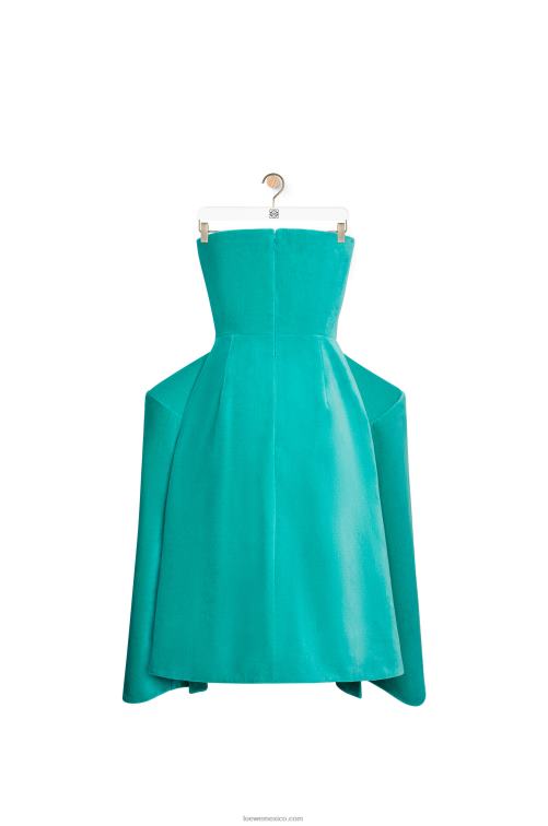 Azul caribeño vestido bustier peplum en terciopelo de algodón Loewe R8J8Z1064 mujer