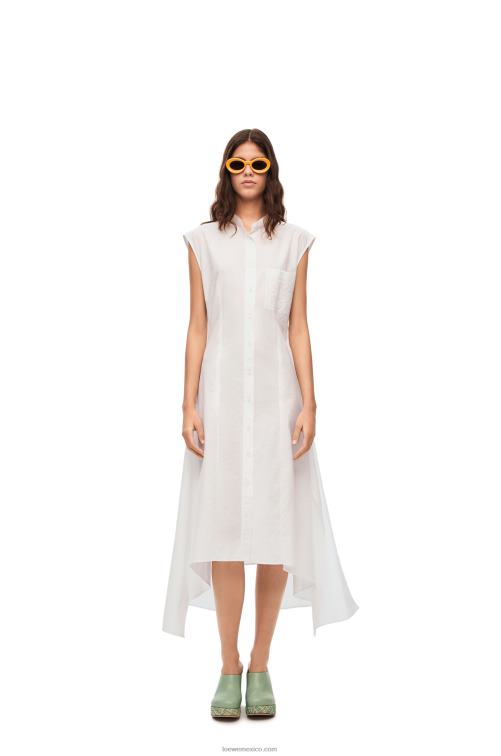 Blanco óptico vestido camisero con nudo en algodón Loewe R8J8Z1049 mujer